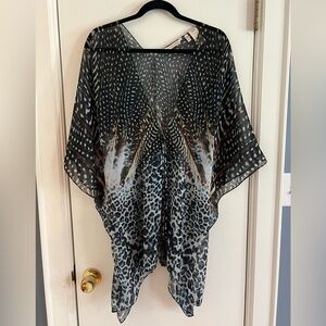 Soft Surroundings Sheer Animal Print Kimono Style Topper in Black and Gray